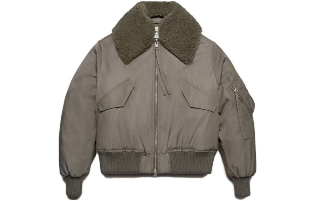 Ami Paris AMIPARIS Unisex Quilted Zip-Up Jacket in Taupe Brown UJK026PA0007-281