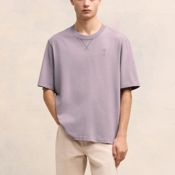 Ami Paris AMIPARIS Unisex Simple Crew Neck Short Sleeve T-Shirt Light Purple FW24 UTS040JE0090-504 圖 4