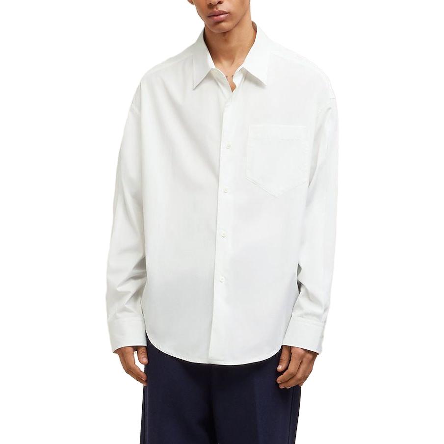 Lookbook Ami Paris Baju Butang Longgar Lengan Panjang Unisex Leher Petak Warna Uni. USH116CO0045100