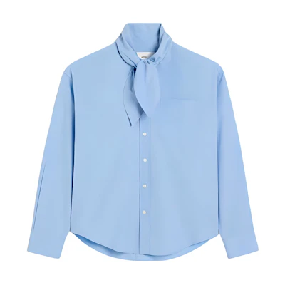 Ami Paris AMIPARIS Unisex Solid Scarf Collar Button-Down Long Sleeve Shirt Blue USH104CO0063-484