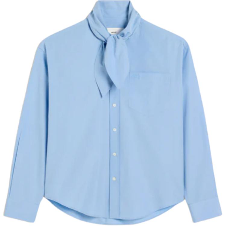 Order Ami Paris Kemeja Lelaki Wanita Biru Lengan Panjang dengan Butang dan Skaf. USH104CO0063-484