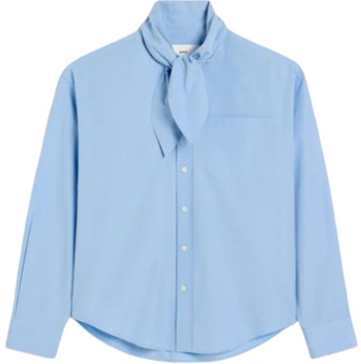 Ami Paris Kemeja Lelaki Wanita Biru Lengan Panjang dengan Butang dan Skaf. USH104CO0063-484 Order Ami Paris Kemeja Lelaki Wanita Biru Lengan Panjang dengan Butang dan Skaf. USH104CO0063-484