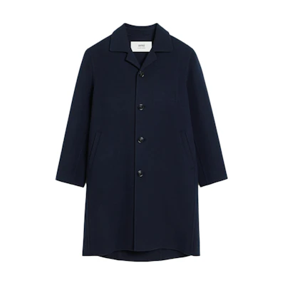 Ami Paris AMIPARIS Unisex Wool Single-Breasted Long Coat Navy Blue UCO004WV00224011