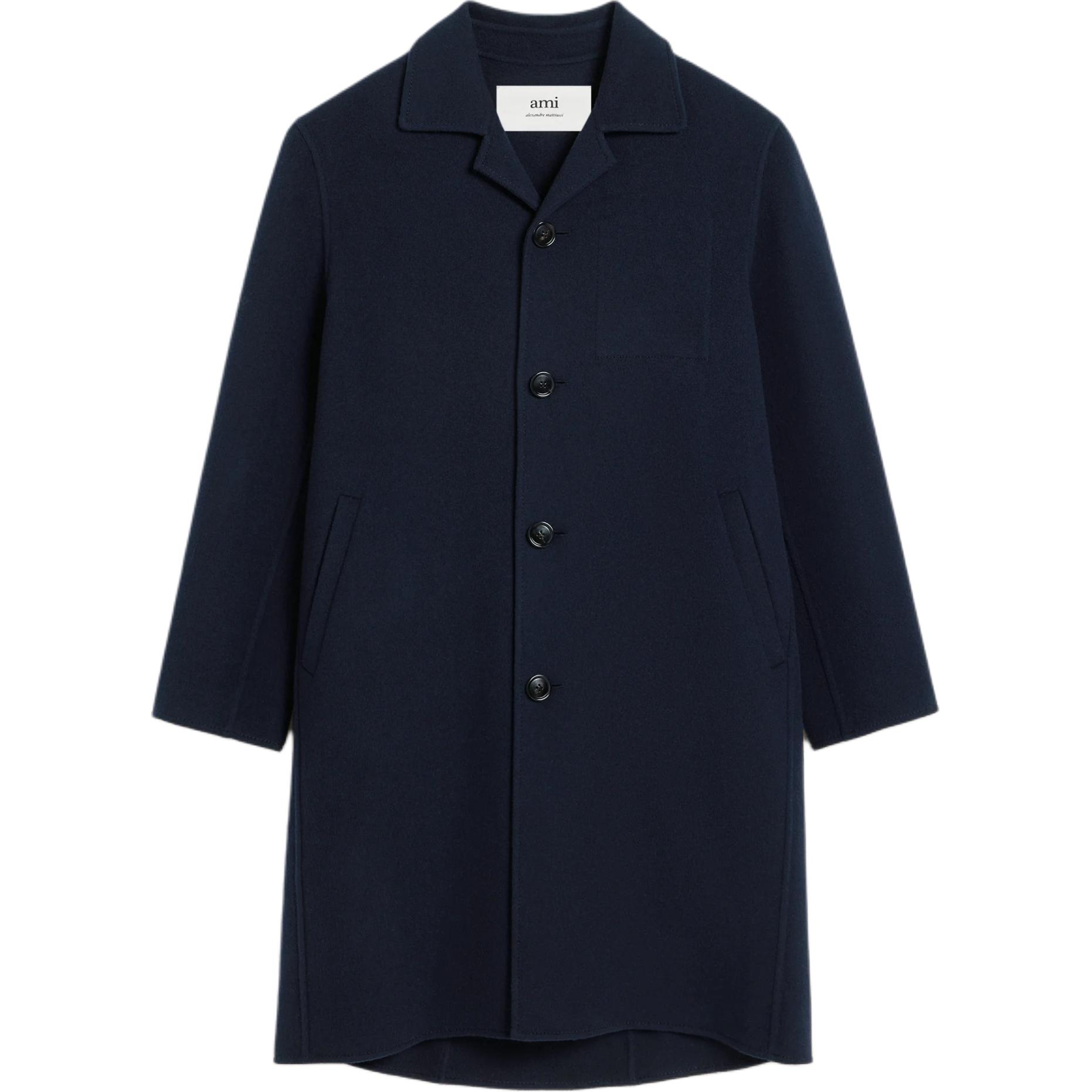 Order Ami Paris AMIPARIS Kot Panjang Unisex Wool Navy Blue Lelaki & Wanita UCO004WV00224011