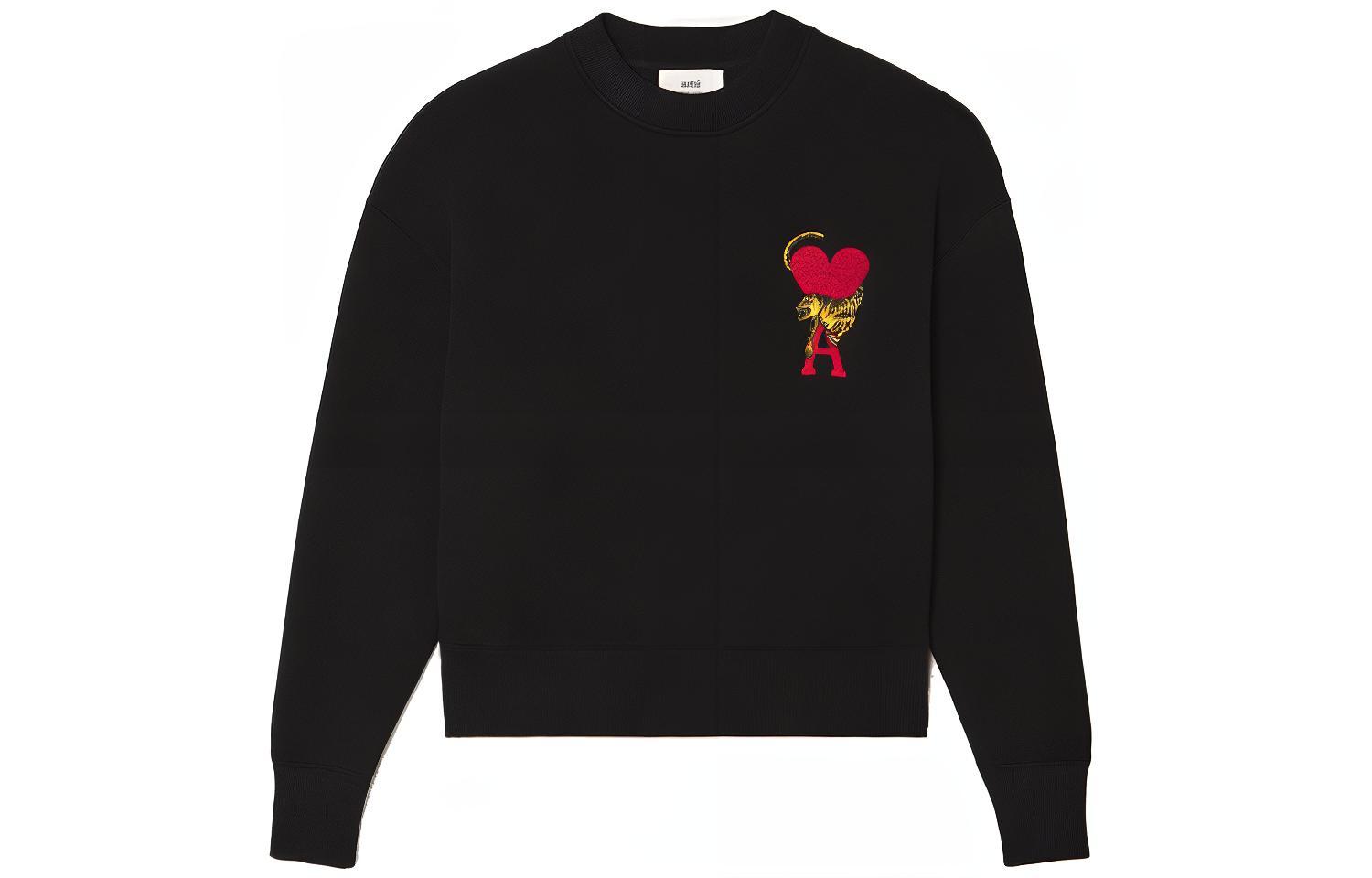 Ami Paris AMIPARIS TIGER SS22 Lunar New Year Logo Sweatshirt Unisex Black Couple Wear USW009-001