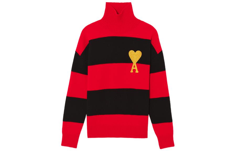 Ami Paris AMIPARIS Year of Tiger Heart Logo Striped Wool Turtleneck Sweater Red . UKS417-018-009 圖 2