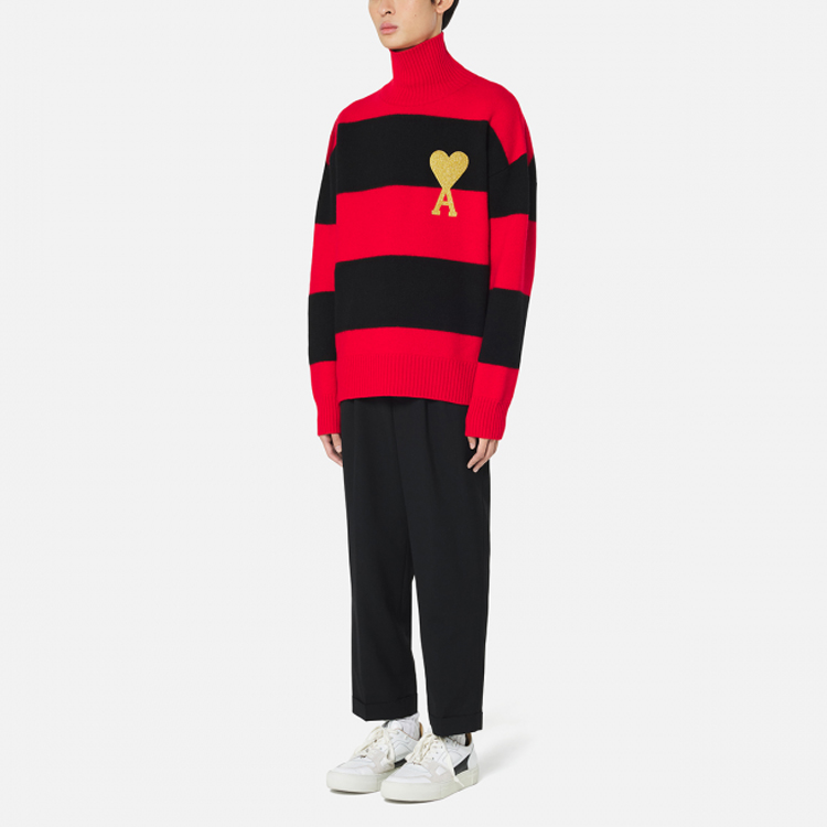 Ami Paris AMIPARIS Year of Tiger Heart Logo Striped Wool Turtleneck Sweater Red . UKS417-018-009 圖 5