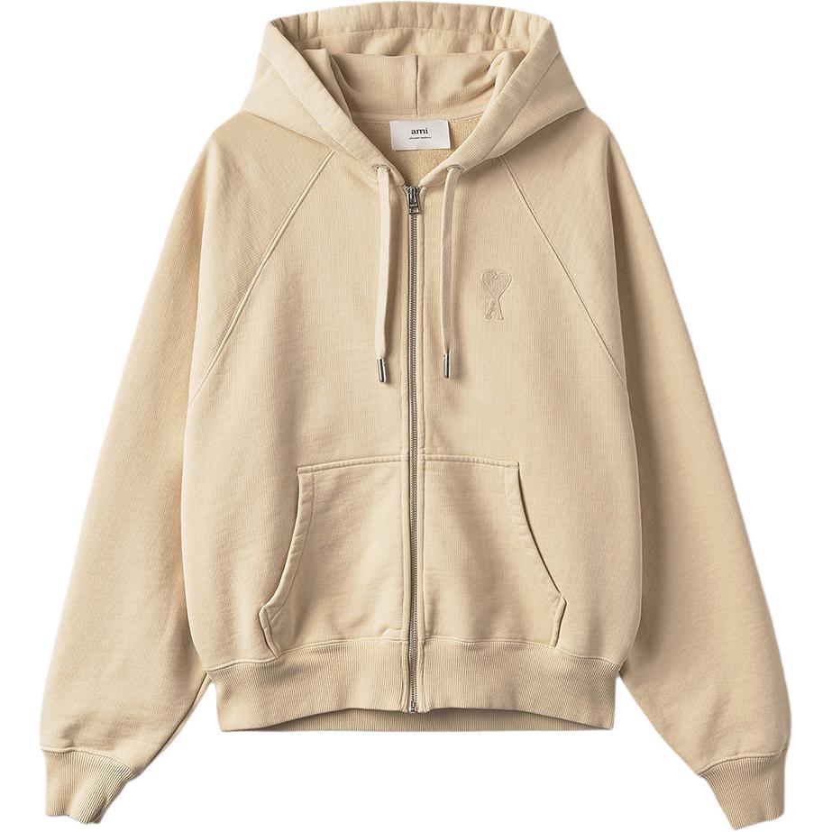 AMI PARIS Beige Zip-Up Hoodie with Logo Long Sleeves USW404747-714