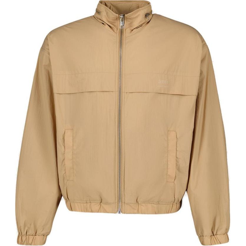 AMI PARIS Beige Zip-Up Stand Collar Long Sleeve Jacket UJK058PA0009-255