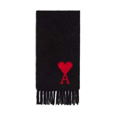 AMI PARIS Big Logo Embroidered Heart Alpaca Wool Scarf Unisex USF409336-001