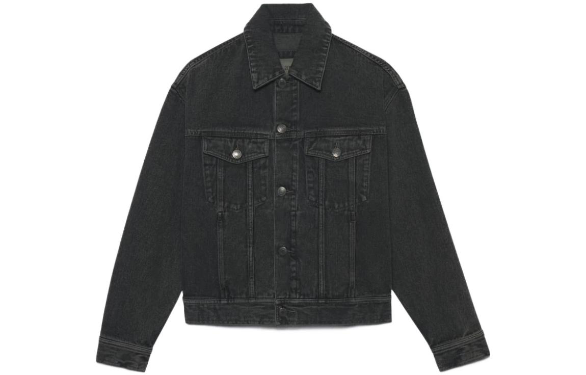 AMI PARIS Black Denim Jacket with Button-Up Collar - Fall Collection HJK204-612001
