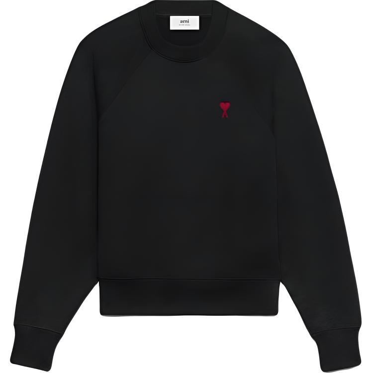 AMI PARIS Black Embroidered Logo Crewneck Sweatshirt Unisex Long Sleeve BFUSW005D747-001