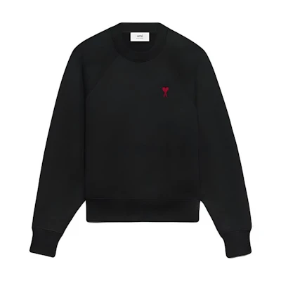 AMI PARIS Black Embroidered Logo Crewneck Sweatshirt Unisex Long Sleeve BFUSW005D747-001