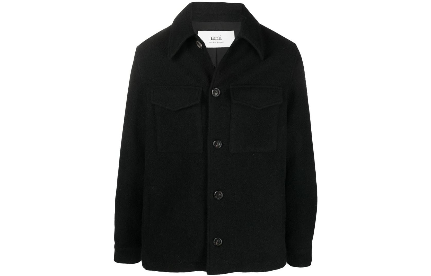 AMI PARIS Black Flap Pocket Shirt-Style Jacket HJK211277