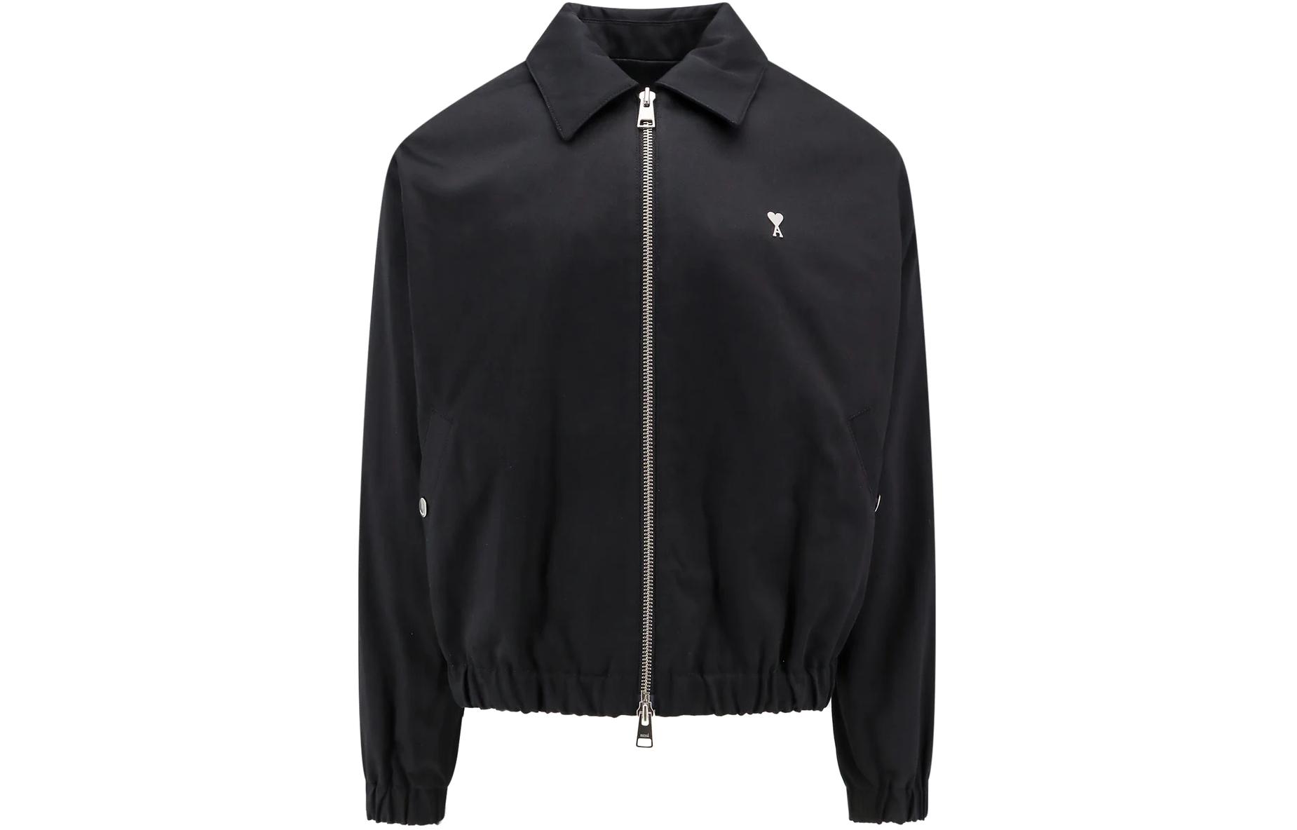 AMI PARIS Black Heart Embroidered Cotton Long Sleeve Jacket Unisex HJK014C00009-001