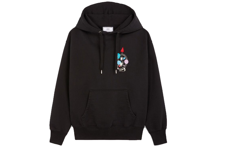 AMI PARIS Black Hoodie with Embroidered Number 9 Design H20HJ055747-001