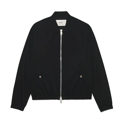 AMI PARIS Black Logo Embroidered Zip-Up Bomber Jacket Fall Edition HJK023-481001
