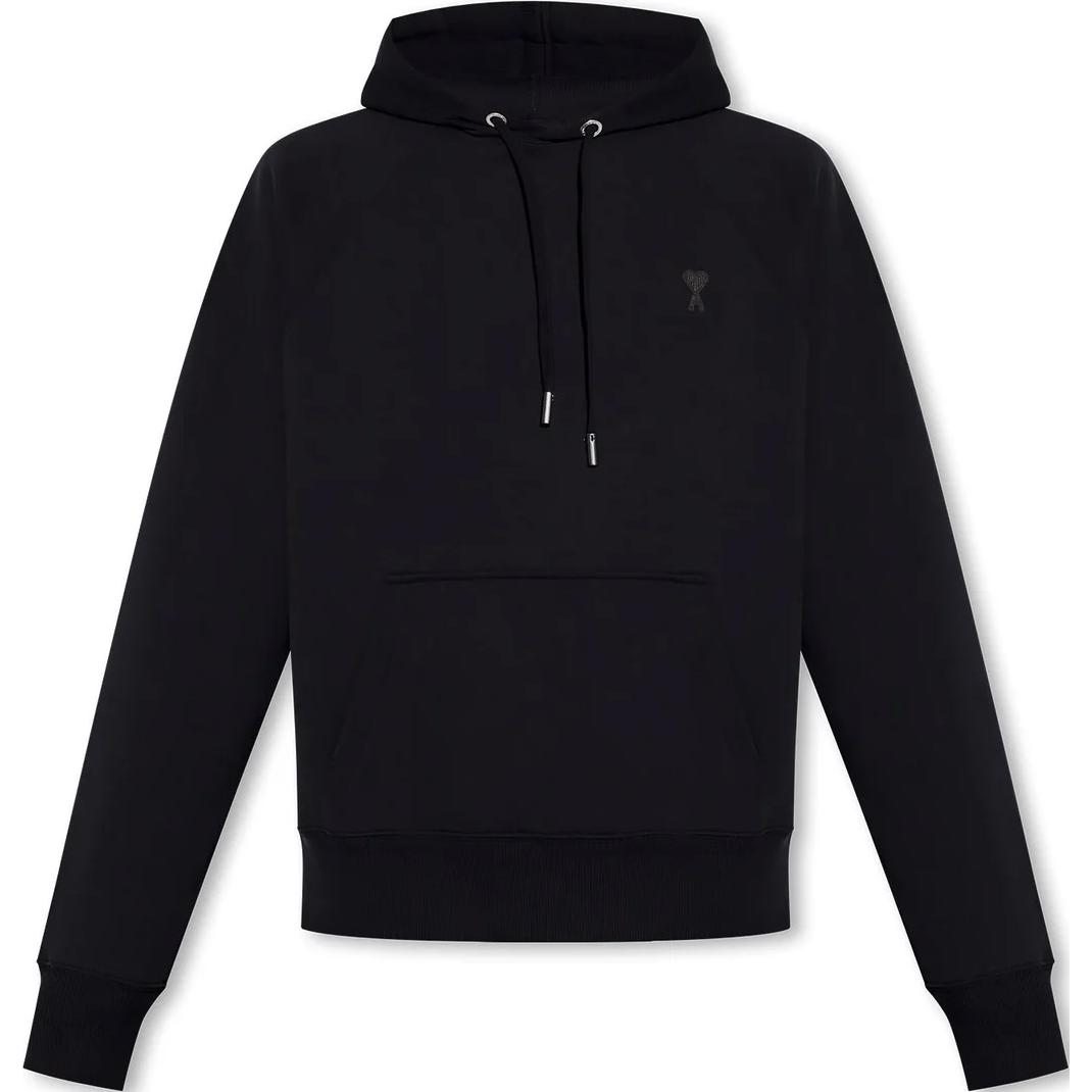 AMI PARIS Black Slim Fit Hoodie with Solid Logo Embroidery USW203730M-001