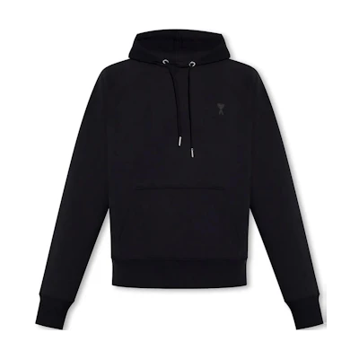 AMI PARIS Black Slim Fit Hoodie with Solid Logo Embroidery USW203730M-001
