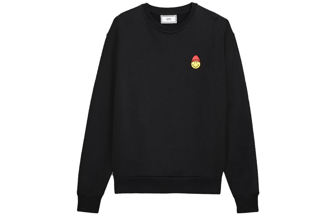 AMI PARIS Black Smiley Embroidered Unisex Crewneck Sweatshirt SMIJ009730-001
