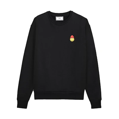 AMI PARIS Black Smiley Embroidered Unisex Crewneck Sweatshirt SMIJ009730-001