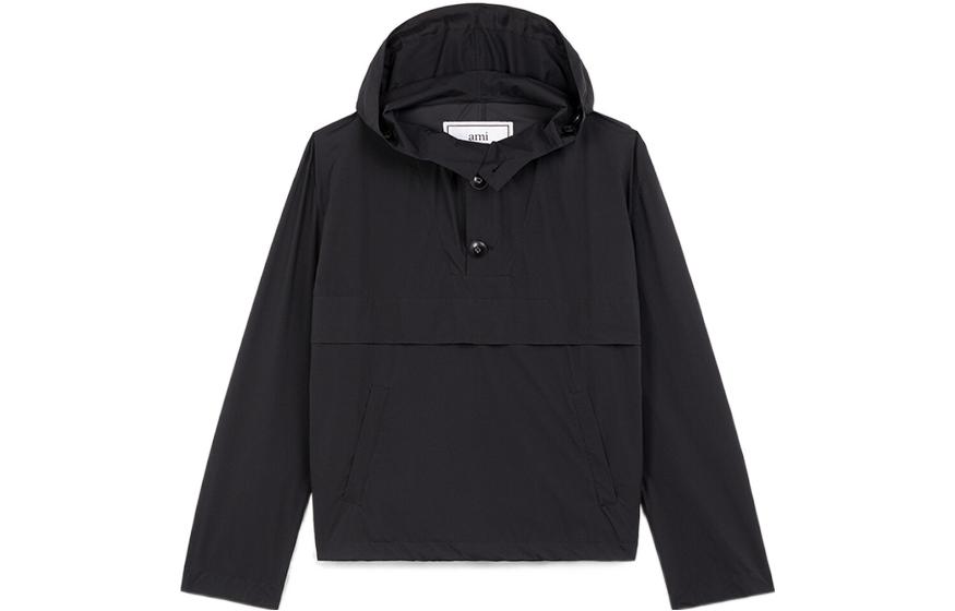 AMI PARIS Black Solid Color Hooded Loose Fit Jacket E20HOW0182-311