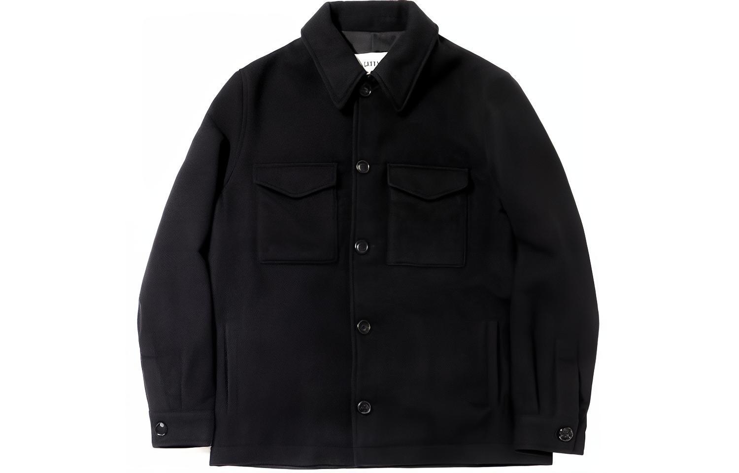 AMI PARIS Black Solid Slim Fit Collared Long Sleeve Casual Jacket HJK211277-001