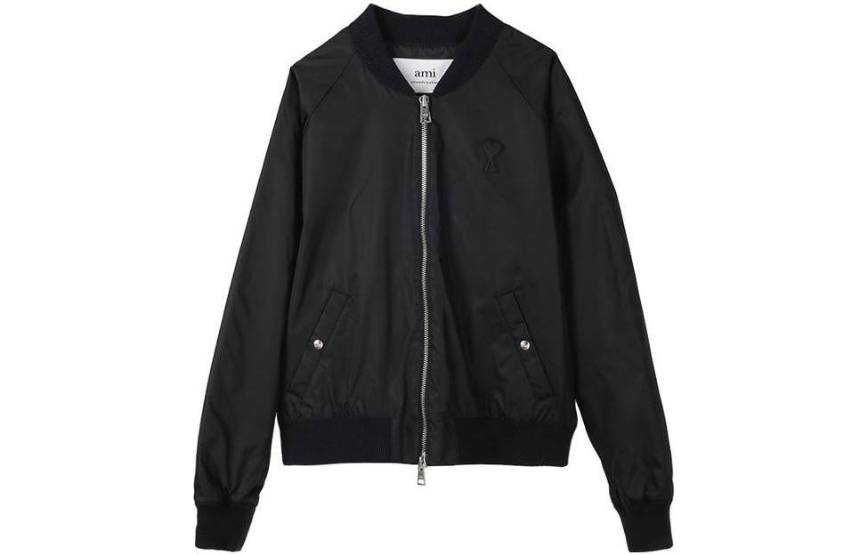 AMI PARIS Black Solid Zip-Up V-Neck Jacket HJK024274-001