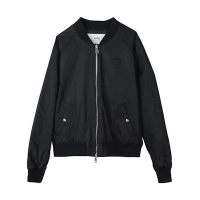 AMI PARIS Black Solid Zip-Up V-Neck Jacket HJK024274-001