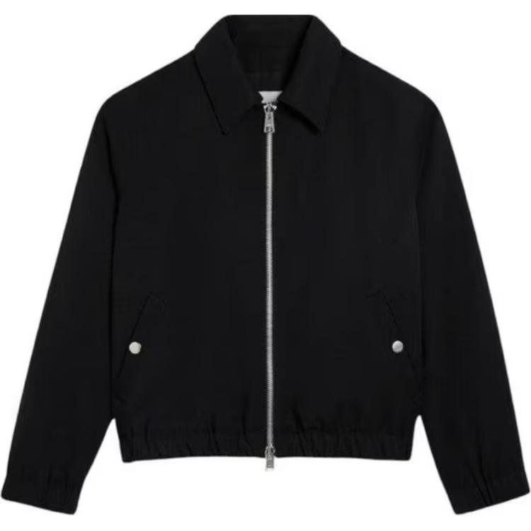 AMI PARIS Black Wool Collared Fitted Jacket with Double Zipper Closure HJK019WV0037-001