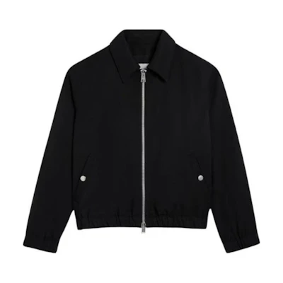 AMI PARIS Black Wool Collared Fitted Jacket with Double Zipper Closure HJK019WV0037-001