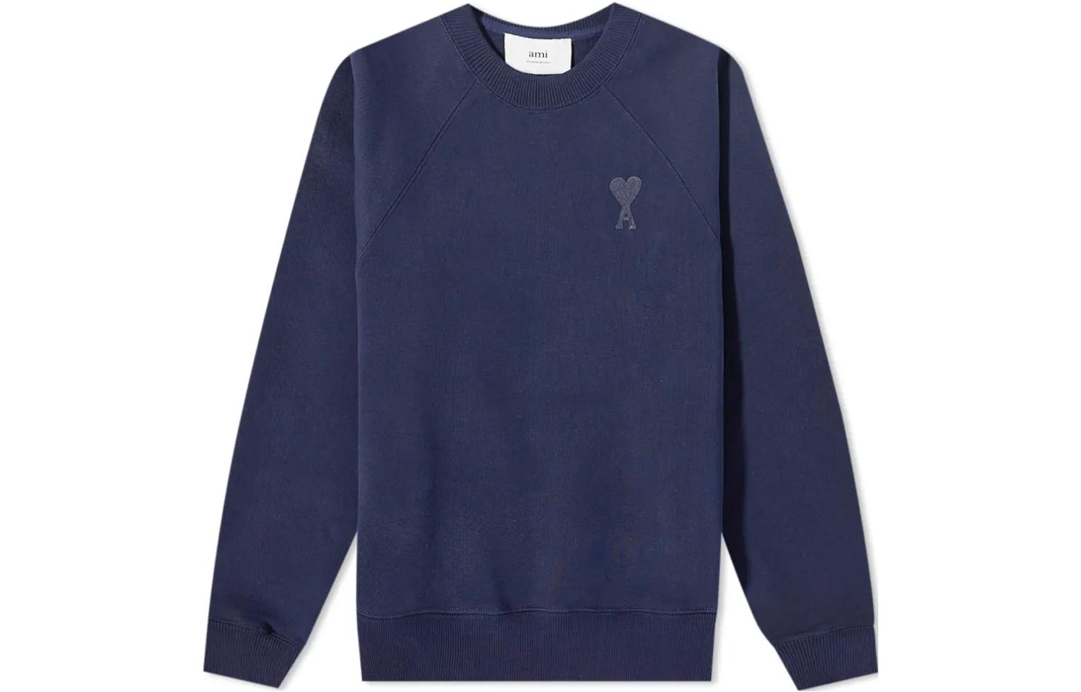 AMI PARIS Blue Crewneck Sweatshirt with Solid Logo Print USW004-747-BLUE