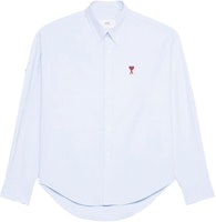 AMI PARIS Blue Heart Embroidery Long Sleeve Button-Up Shirt for Men BFUSH130CO0031-450 AMI PARIS Blue Heart Embroidery Long Sleeve Button-Up Shirt for Men BFUSH130CO0031-450