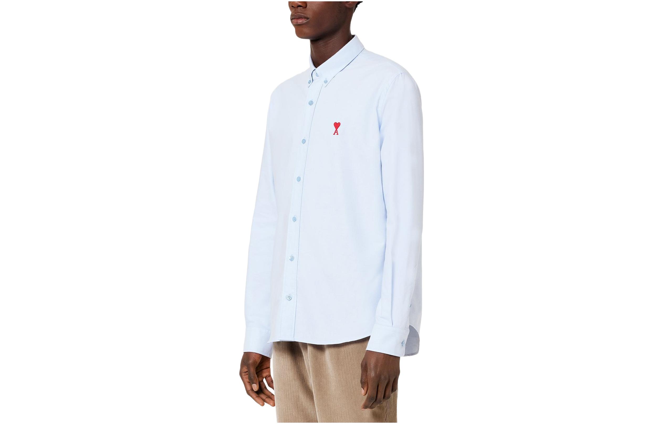 Order AMI Paris 藍色心形刺繡Logo寬鬆襯衫 男士休閒秋裝 Oxford襯衣 BFHSH113.480450