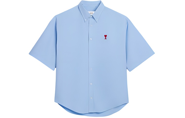 Buy Camiseta Loose Fit Azul de Hombre AMI PARIS con Logo Bordado de Corazón. HSH230CO0031484