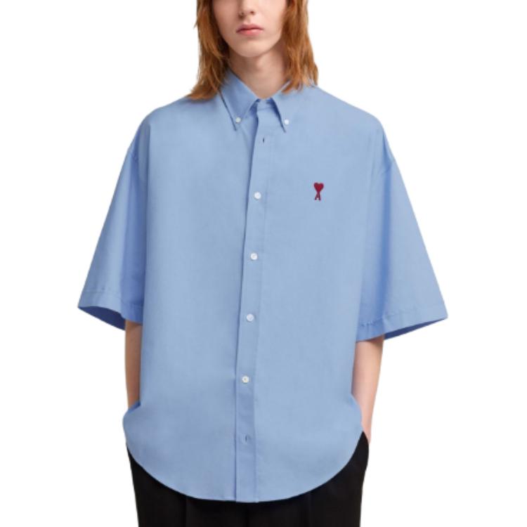 Purchase Camiseta Loose Fit Azul de Hombre AMI PARIS con Logo Bordado de Corazón. HSH230CO0031484