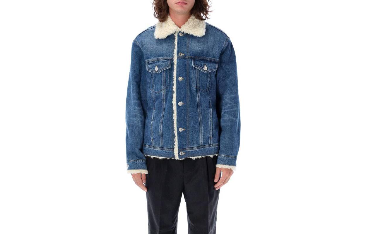 AMI PARIS Blue Solid Short Coat Single-Breasted Jacket 23AUJK239DE0016-480