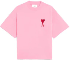 AMI Paris Capsule Pink T-Shirt Unisex with Red Heart Geometric Design. SPEUTS014726-650 AMI Paris Capsule Pink T-Shirt Unisex with Red Heart Geometric Design. SPEUTS014726-650