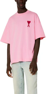 AMI Paris Baju Pink Unisex dengan Rekaan Geometri Hati Merah. SPEUTS014726-650 Shop AMI Paris Baju Pink Unisex dengan Rekaan Geometri Hati Merah. SPEUTS014726-650