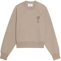 AMI PARIS Classic Heart Embroidered Cotton Sweatshirt Khaki Unisex Casual Wear USW002-747-9-267 AMI PARIS Classic Heart Embroidered Cotton Sweatshirt Khaki Unisex Casual Wear USW002-747-9-267