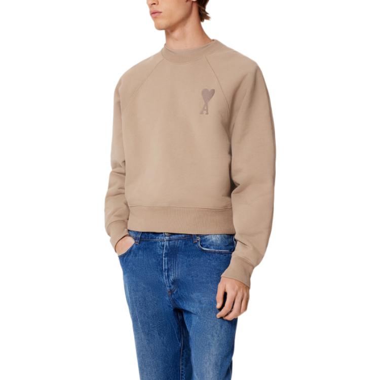 Lookbook AMI PARIS Baju Peluh Kapas Sulam Hati Klasik Khaki Unisex Stail Kasual USW002-747-9-267