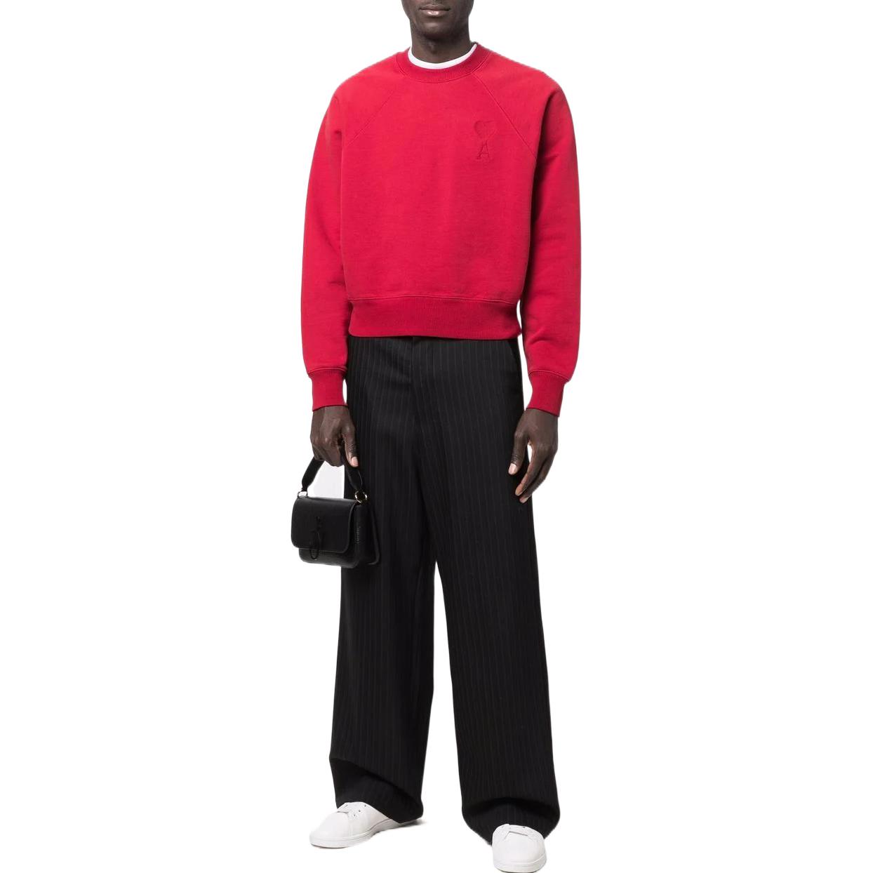 Shop AMI PARIS 經典愛心刺繡純棉圓領中性衛衣 USW002747-600