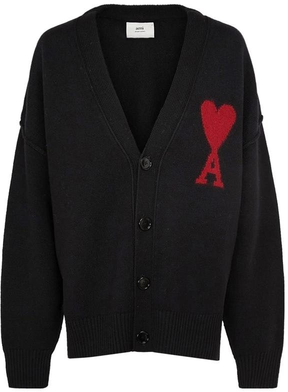 ami-paris-classic-heart-logo-v-neck-cardigan-sweater-unisex-black-bfukc-006018-009