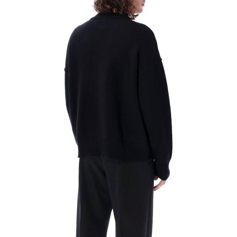 Shop AMI PARIS 經典愛心標誌V領針織外套 男女款 黑色 BFUKC006018-009