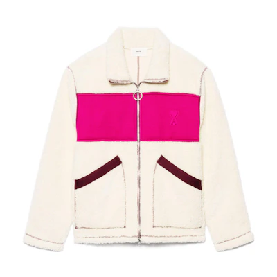 AMI PARIS Colorblock Logo Zip-Up Jacket White/Pink Autumn Edition HJK003-757164
