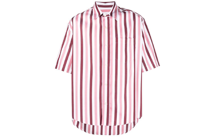 AMI Paris Colorblock Striped Short Sleeve Shirt Unisex Pink Purple. USH211470659