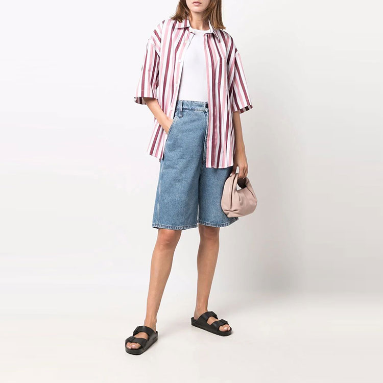 AMI Paris Colorblock Striped Short Sleeve Shirt Unisex Pink Purple. USH211470659 圖 3