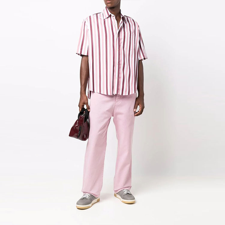 AMI Paris Colorblock Striped Short Sleeve Shirt Unisex Pink Purple. USH211470659 圖 4