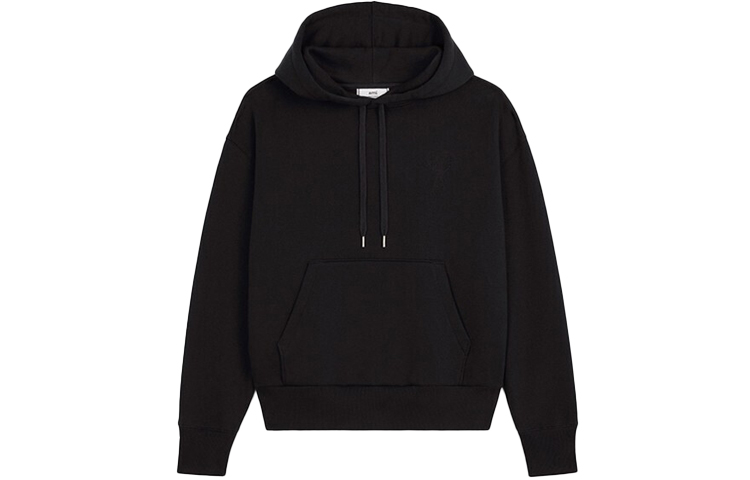AMI PARIS De Coeur Black Pullover Hoodie - Solid Color Design H20HJ053749
