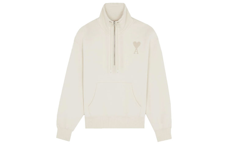AMI PARIS De Coeur Half-Zip Turtleneck Sweatshirt Men’s Off-White E21HJ078747-150